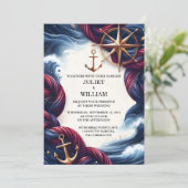 New Rope Knot Boat Ship Navy Blue Nautical Wedding Einladung (Stehend Vorderseite)