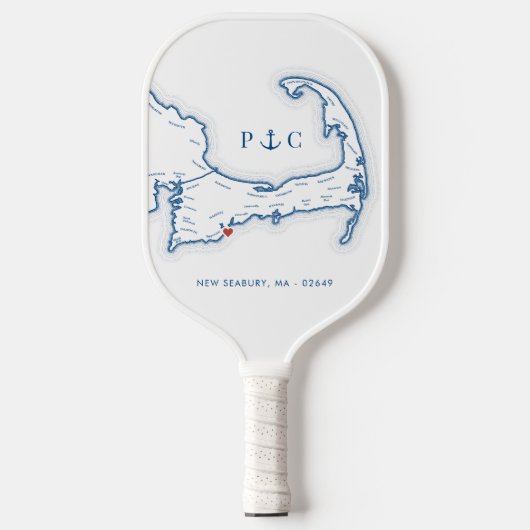 New Seabury MA Map Navy Blue Monogram Pickleball Schläger (Vorderseite)