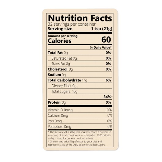 New Single-Ingredient Sugar Nutrition Facts (Vorne)