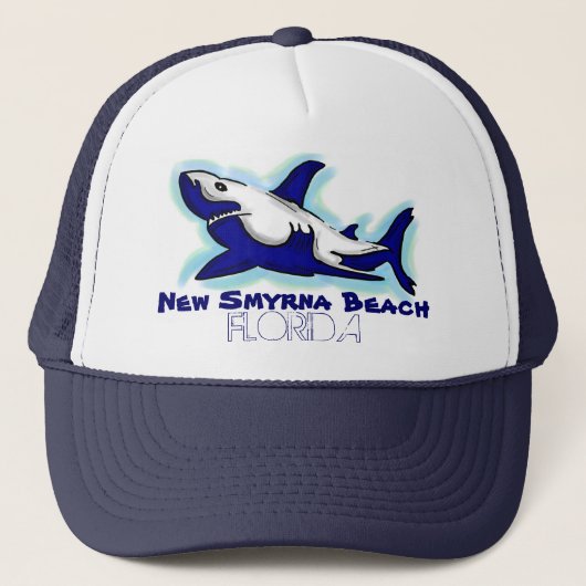 New Smyrna Beach Florida blue shark theme hat Truckerkappe (Vorderseite)