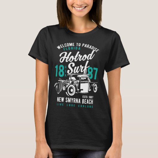 New Smyrna Beach Florida Retro Hotrod Surf  2 T-Shirt (Vorderseite)