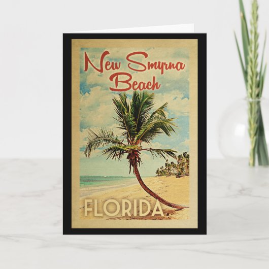 New Smyrna Beach Palm Tree Vintage Travel Karte (Vorderseite)