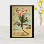 New Smyrna Beach Palm Tree Vintage Travel Karte (Gelbe Blume)