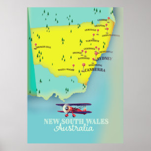 New South Wales Australien Karte Poster