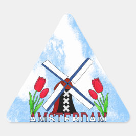 New Style Amsterdam Niederlande Windmill and Tulip Dreieckiger Aufkleber
