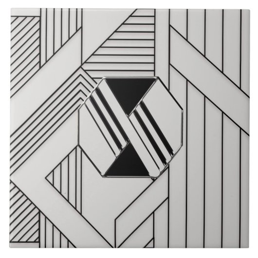 New Style Black and Gran Art Deco Keramik Tile Fliese (Vorderseite)