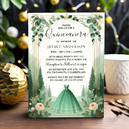 New Trees Gold Mint Glam Emerald Green Quinceanera Einladung