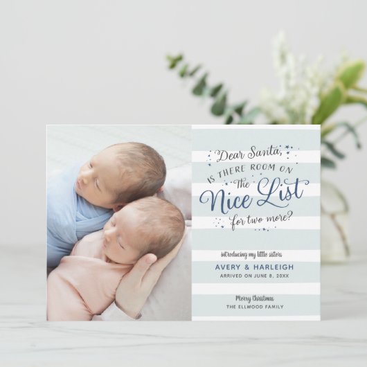 New Twins Christmas Birth Ankündigung (Stehend Vorderseite)