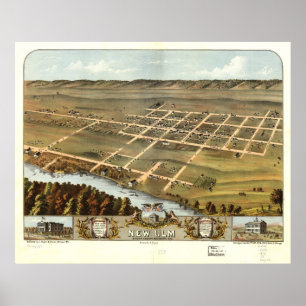 New Ulm Minnesota 1870 Antique Panorama Karte Poster