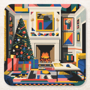 New Wave 1980er Pop Art Weihnachtsuntersetzer Rechteckiger Pappuntersetzer
