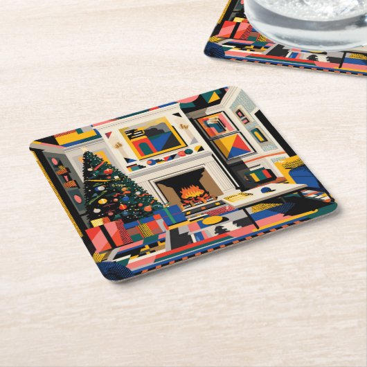 New Wave 1980s Pop Art Christmas Coaster Rechteckiger Pappuntersetzer (angewinkelt)