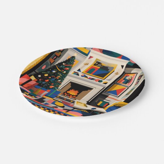 New Wave 1980s Pop Art Christmas Pappteller (Schrägansicht)