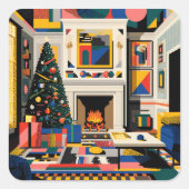 New Wave 1980s Pop Art Christmas Quadratischer Aufkleber (Vorderseite)