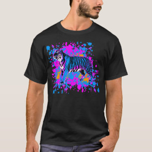 New Wave 80er Retro Blauer Tiger-Farbspritzer T-Shirt
