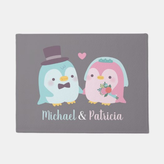 New Weds Niedlich Pinguin Groom and Bride Fußmatte (Vorderseite)