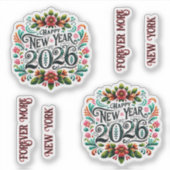 New Year 2026 Floral New York Forever  Aufkleber (Vorderseite)