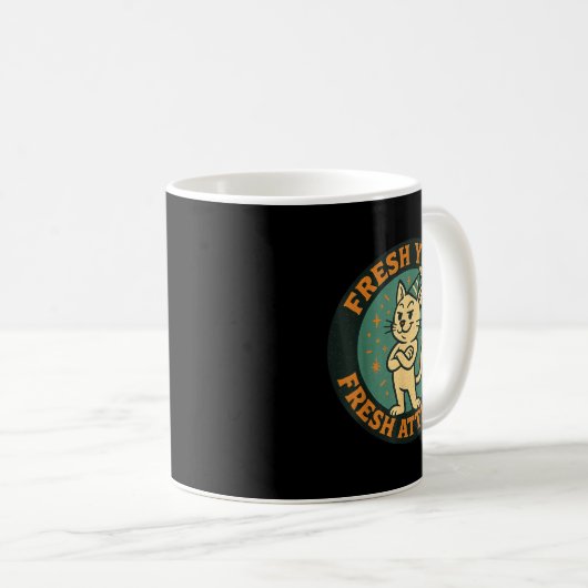 New Year 2026 Funny Cat Lover Humor Fresh Attitude Kaffeetasse (VorderseiteRechts)