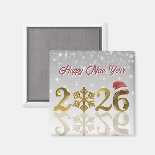 New Year 2026 Golden with Snowflake and Santa Hat Magnet (Vorderseite/Rückseite)