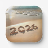 New Year 2026 In Beach Sand Pappteller (Vorderseite)