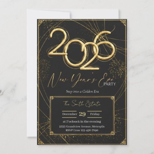 New Year 2026 Party Invitation Printable Einladung (Vorderseite)