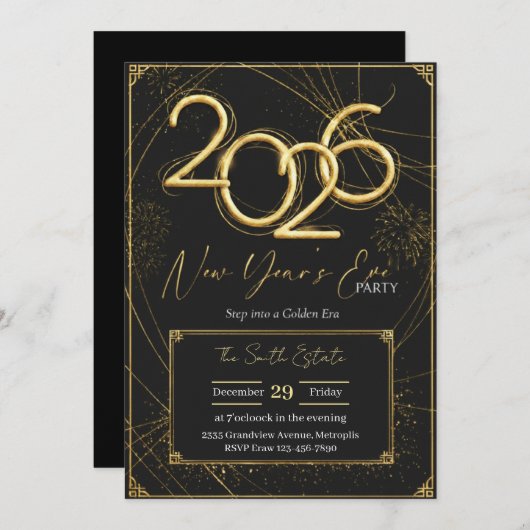 New Year 2026 Party Invitation Printable Einladung (Vorne/Hinten)