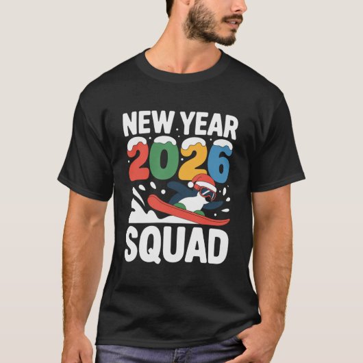 New Year 2026 Squad Funny Winter Snow Penguin T-Shirt (Vorderseite)