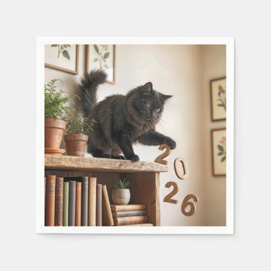 New Year 2027 Playful Cat Serviette (Vorderseite)