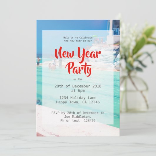 New Year Beach Party Einladung (Stehend Vorderseite)
