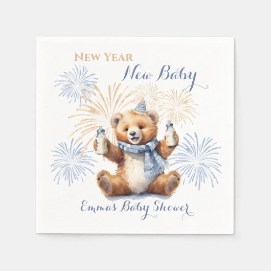 New Year Blue Boy Baby Dusche Napkins Serviette (Vorderseite)