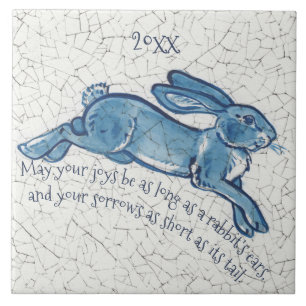 New Year Blue White Bunny Rabbit Delft Dedham Datu Fliese