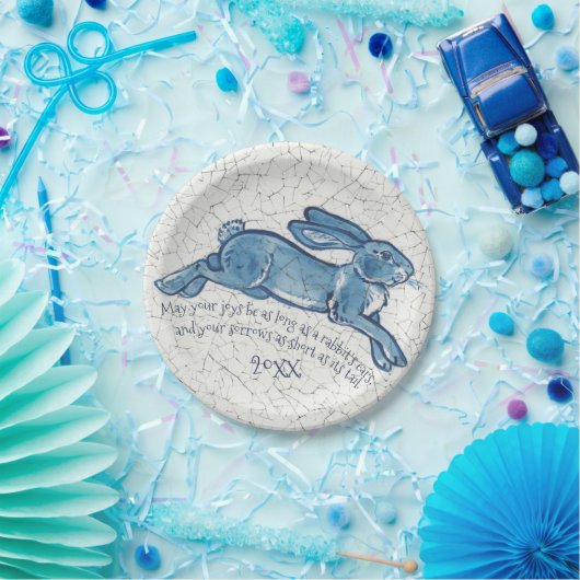 New Year Blue White Bunny Rabbit Delft Dedham Datu Pappteller (Party)