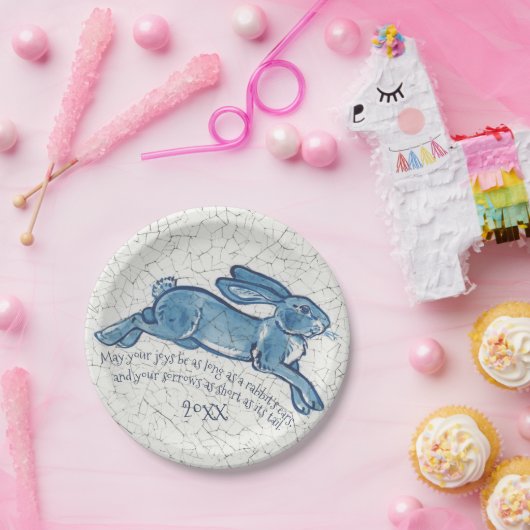 New Year Blue White Bunny Rabbit Delft Dedham Datu Pappteller (Party)