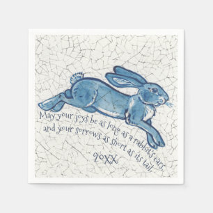 New Year Blue White Bunny Rabbit Delft Dedham Datu Serviette