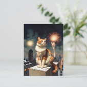 New Year Cat Postkarte (Stehend Vorderseite)