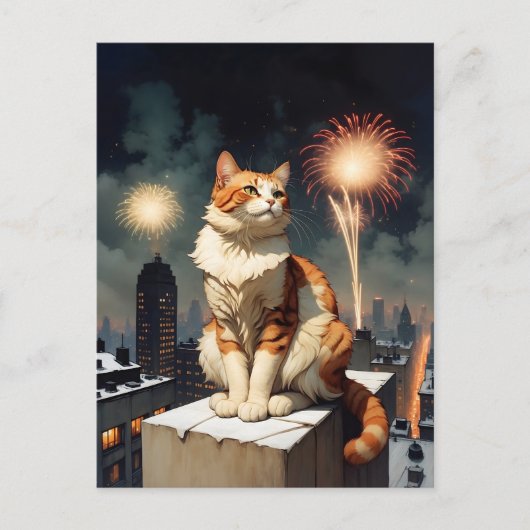 New Year Cat Postkarte (Vorderseite)