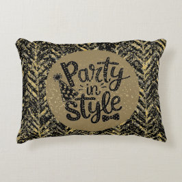 New Year Celebrate,Party in Style,Black Gold  Art Dekokissen