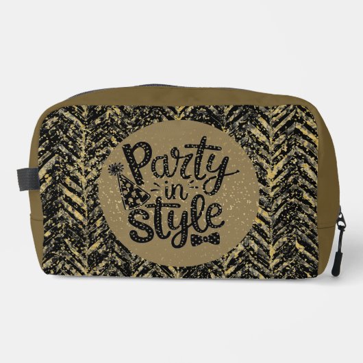 New Year Celebrate, Party in Style,Black Gold Art Waschbeutel (Vorderseite)