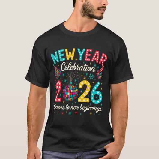 New Year Celebration 2026 Disco Ball Matching Wint T-Shirt (Vorderseite)