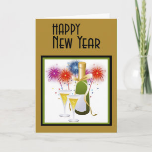 New Year Champagne Fireworks Card Feiertagskarte
