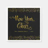 New Year Chee Black Gold Glitzer Snowflakes Name Serviette (Vorderseite)