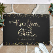 New Year Chee Black Gold Script Snowflake Glitzer Fußmatte