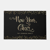 New Year Chee Black Gold Script Snowflake Glitzer Fußmatte (Vorderseite)