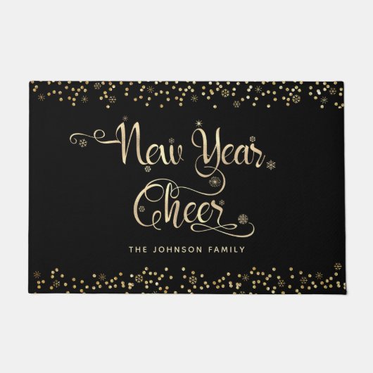 New Year Chee Black Gold Script Snowflake Glitzer Fußmatte (Vorderseite)