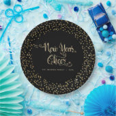 New Year Chee Black Gold Script Snowflake Glitzer Pappteller (Party)