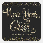 New Year Chee Black Gold Script Snowflake Glitzer Quadratischer Aufkleber (Vorderseite)