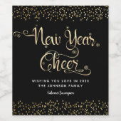 New Year Chee Black Gold Script Snowflake Glitzer Weinetikett (Einzelnes Label)