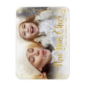 "New Year Chee" Gold Snowflakes Typografy Foto Magnet (Vertikal)