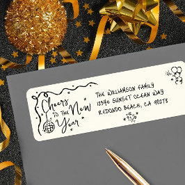 New Year Cheer Black Cream Hand Drawn Fun Address