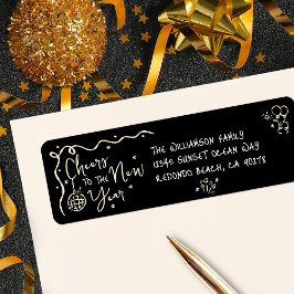 New Year Cheer Black Gold Hand Drawn Art Address