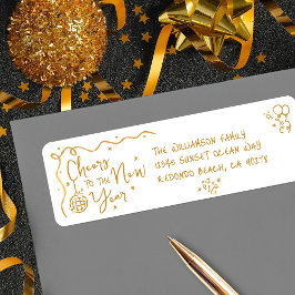 New Year Cheer Gold White Hand Drawn Art Address